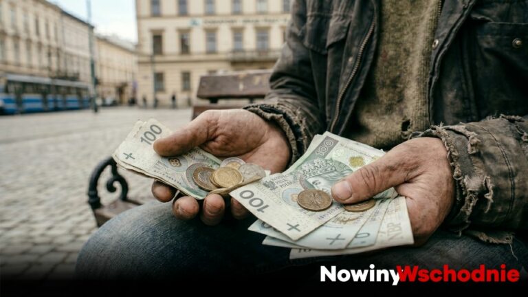 Bezdomny trzyma pieniądze