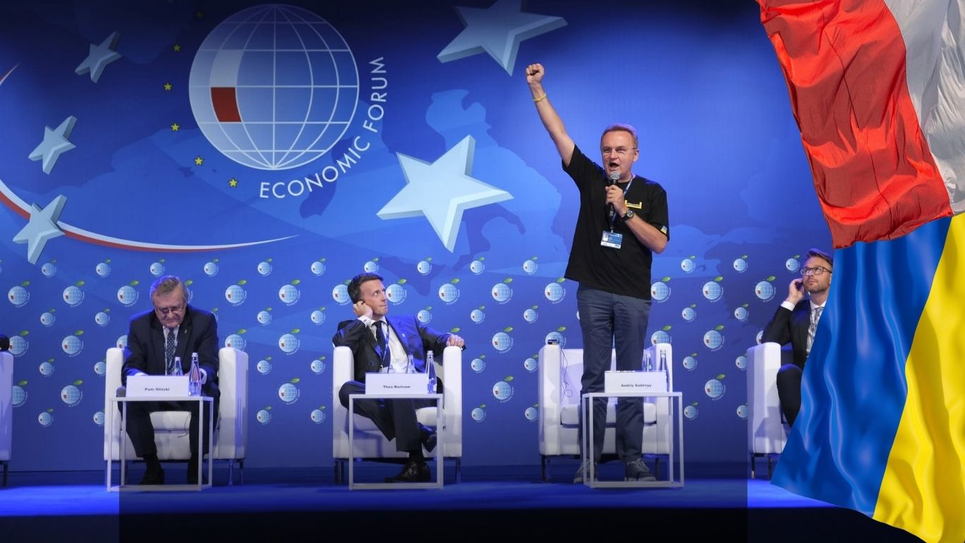 Mer Lwowa Andrij Sadowy podczas Forum Ekonomicznego 2024. Fot. Forum Ekonomiczne